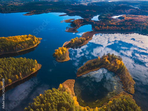 Aerial autumn view of Dringis lake in Lithuania