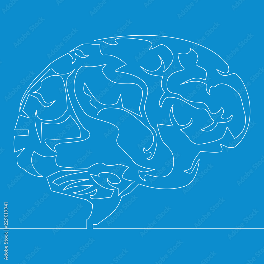 Continuous one line drawing brain concept Vector Continuous one line drawing brain concept Vector