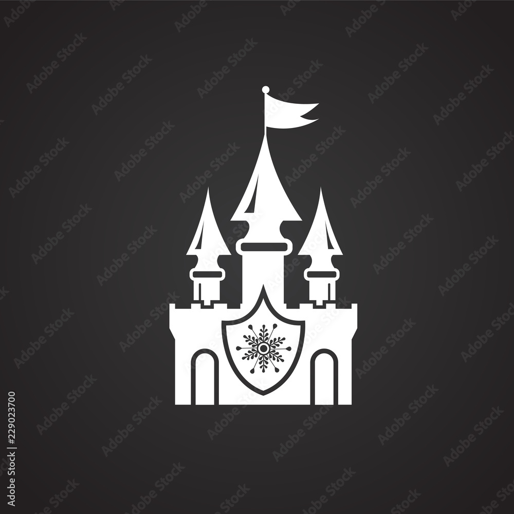 Christmas castle on black background icon