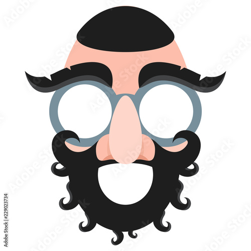 Mask of a jew with a beard and mustache. Concept design for greeting card, party invitation, banner or flyer. Flat vector illustration.