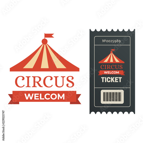 Old carnival circus banners. Circus ticket festival sign