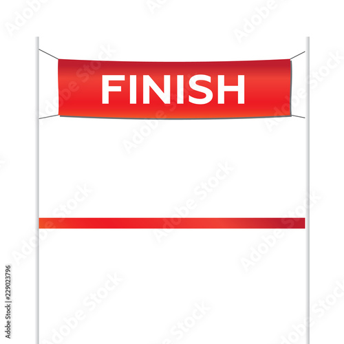 Finish line with red textile banner. Finish line victory banner