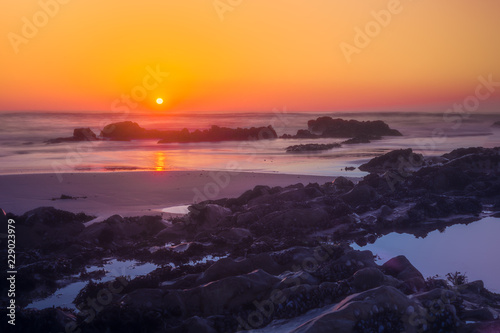 Sunset on Atlantic beach in Esposende photo
