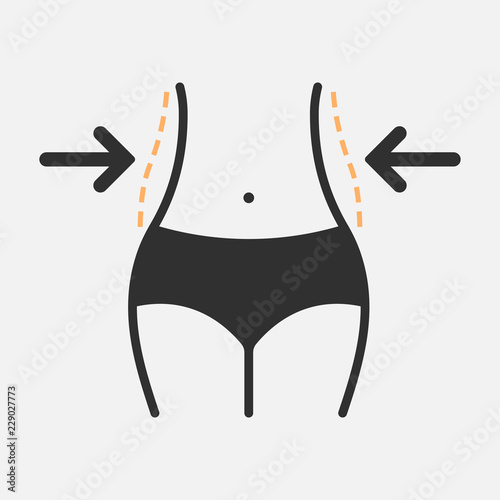 Women waist, weight loss, waistline icon isolated on white background. Vector illustration.