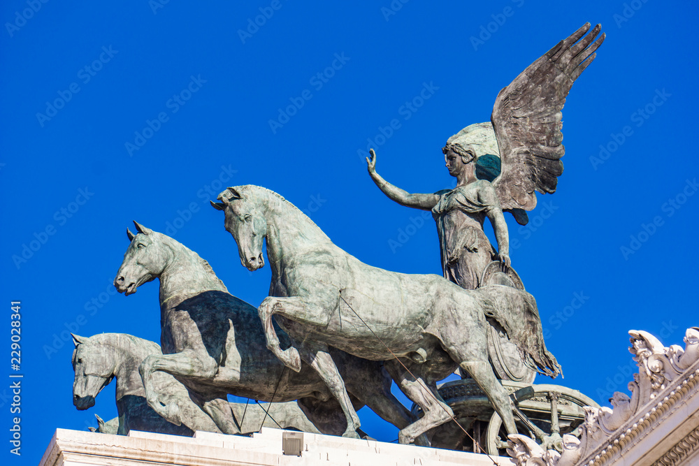 Statue Quadriga dell'Unita on Vittoriano in Rome, Italy