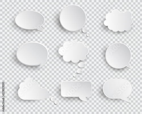 White blank speech bubbles isolated vector set. Infographic design thought bubble on the transparent background. Eps 10 vector file.