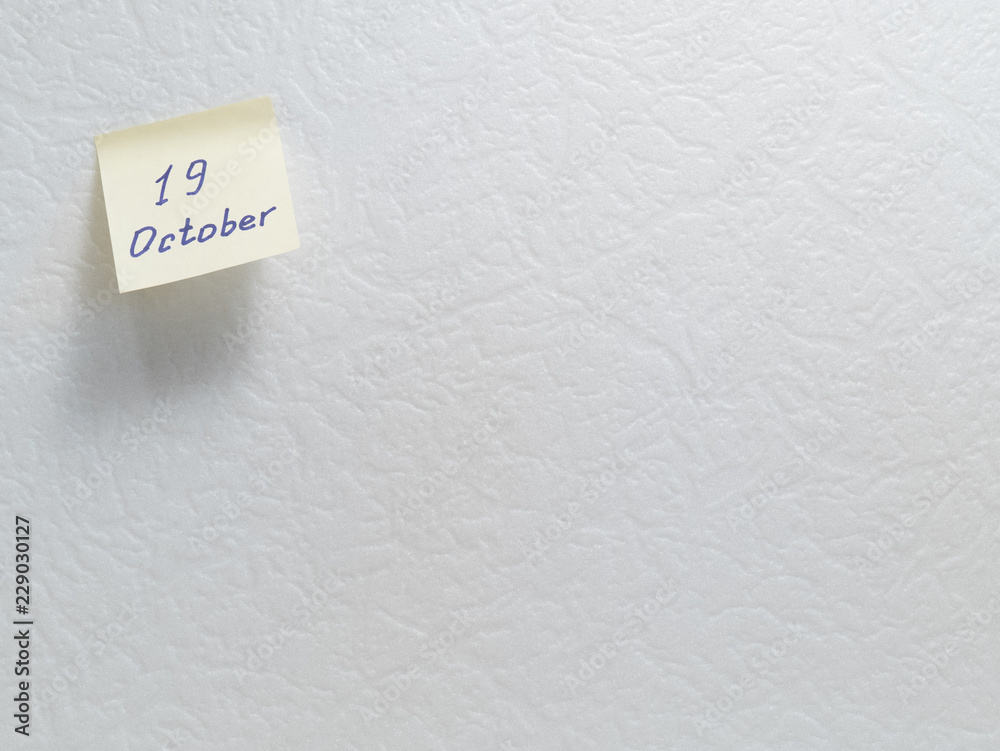 October 19. Calendar date on a yellow sticky note with copy space on white background. October 19. Calendar date on a yellow sticky note with copy space on white background.