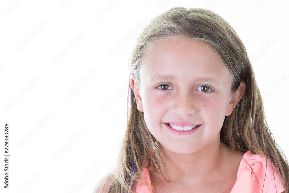 beauty cute child girl in white background with copy space beauty cute child girl in white background with copy space
