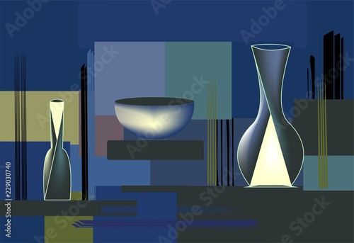 Abstract blue background,bottles