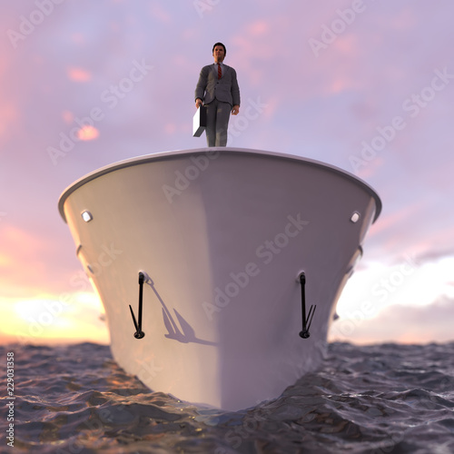 Obraz na płótnie successful businessman standing on the prow of the ship