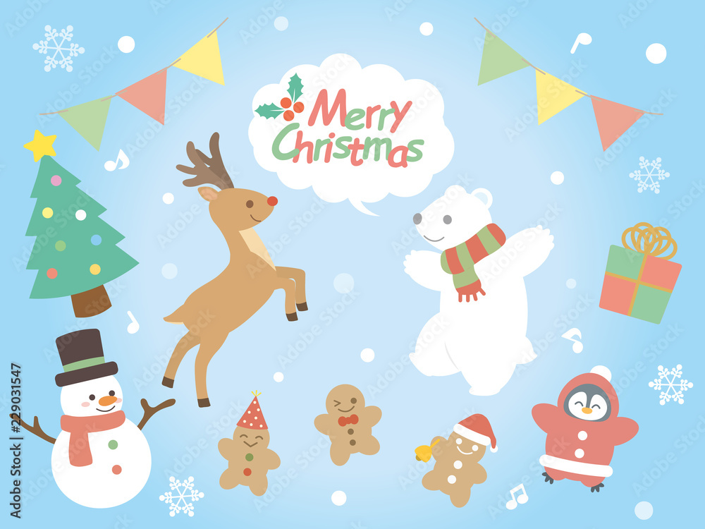 クリスマス かわいい動物のイラスト
