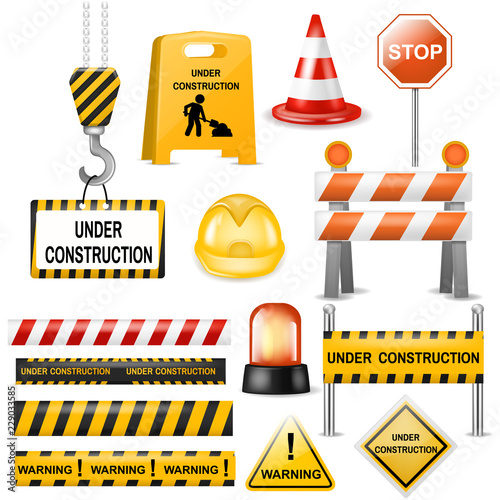 Road barrier vector street traffic-barrier warning and barricade blocks on highway illustration set of roadblock detour and realistic blocked roadwork barrier isolated on white background