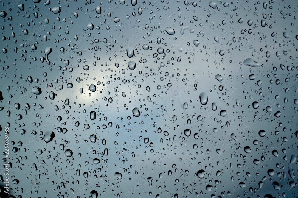 Fascinating raindrops on the glass