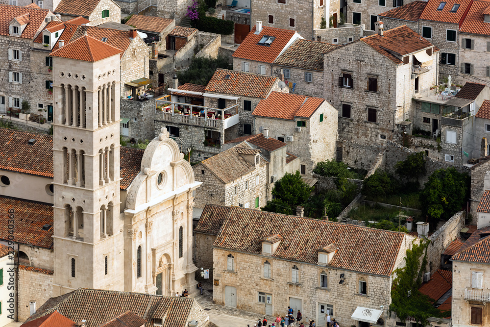 Cathedral of Saint Stephen, a Roman Catholic cathedral in the town of Hvar, on island of Hvar in Split-Dalmatia County, Croatia