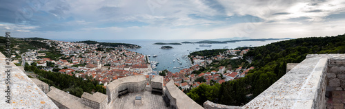 Panorama of Hvar, a city and port on the island of Hvar, part of Split-Dalmatia County, Croatia.