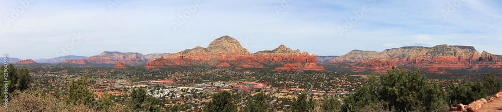 Panorama of the red rock mountains of Sedona Arizona