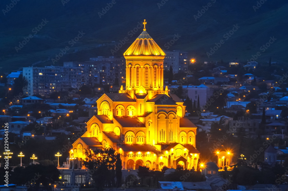 Holy Trinity Cathedral (Sameba) of Tbilisi at night, Georgia Holy Trinity Cathedral (Sameba) of Tbilisi at night, Georgia