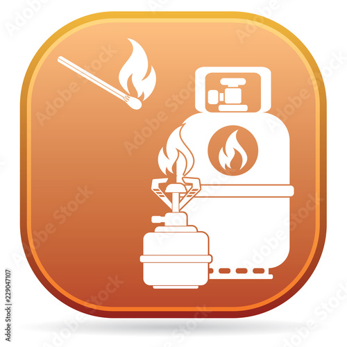 Camping stove with gas bottle icon vector