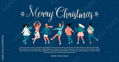 Vector template with women skate. Christmas and New Year mood.