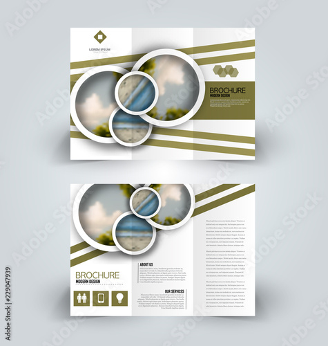 Brochure template. Business trifold flyer.  Creative design trend for professional corporate style. Vector illustration. Green color.