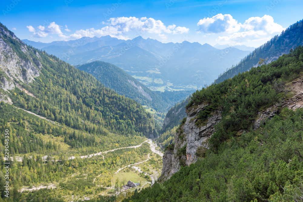 Green valley with panorama of the Alps, Schladming, Austria