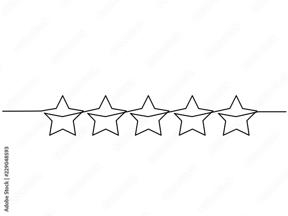 Continuous one line drawing. Five stars customer product rating review ...