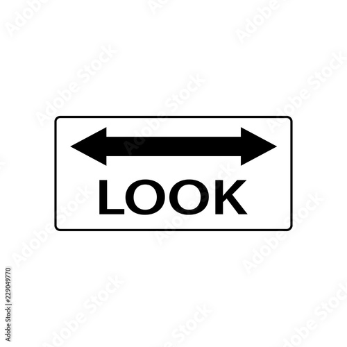 USA traffic road signs. railroad crossing ahead, look both ways for train before processing. vector illustration