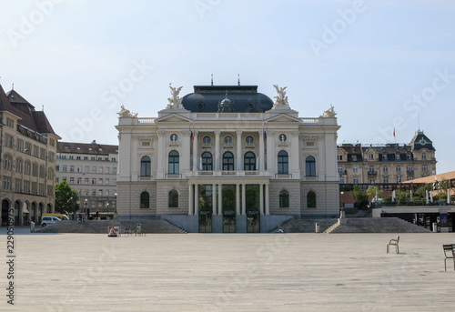 Zurich, Switzerland - June 19, 2017: View on opera house in historic center of Zurich city. Summer day with blue sky. Print poster, image, photo, picture photo