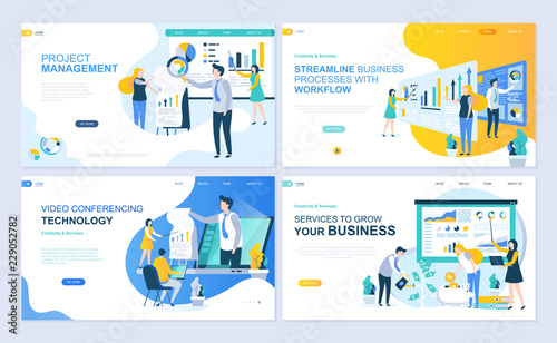 Set of landing page template for project management, business, workflow and consulting. Modern vector illustration flat concepts decorated people character for website and mobile website development.