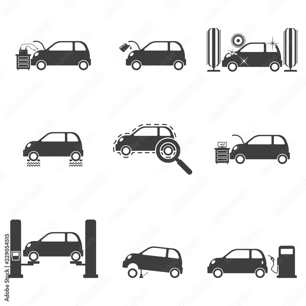 Set of service icons for cars. Vector on white background