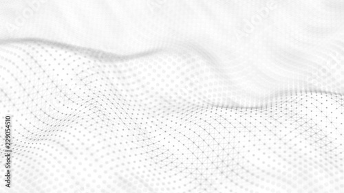 Abstract white futuristic background. Wave white background. connecting dots and lines on white background. 4k rendering.
