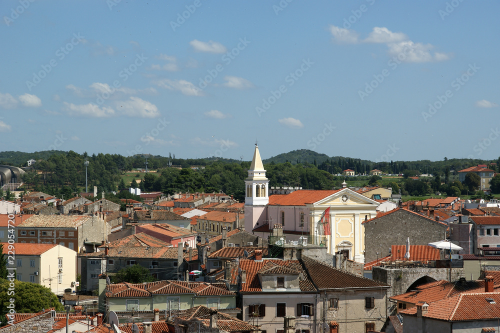 The roofs of the city on a sunny summer day, Porec, Croatia