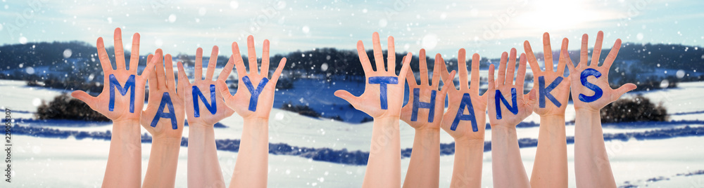 Many Hands Building Many Thanks, Winter Scenery As Background Many Hands Building Many Thanks, Winter Scenery As Background