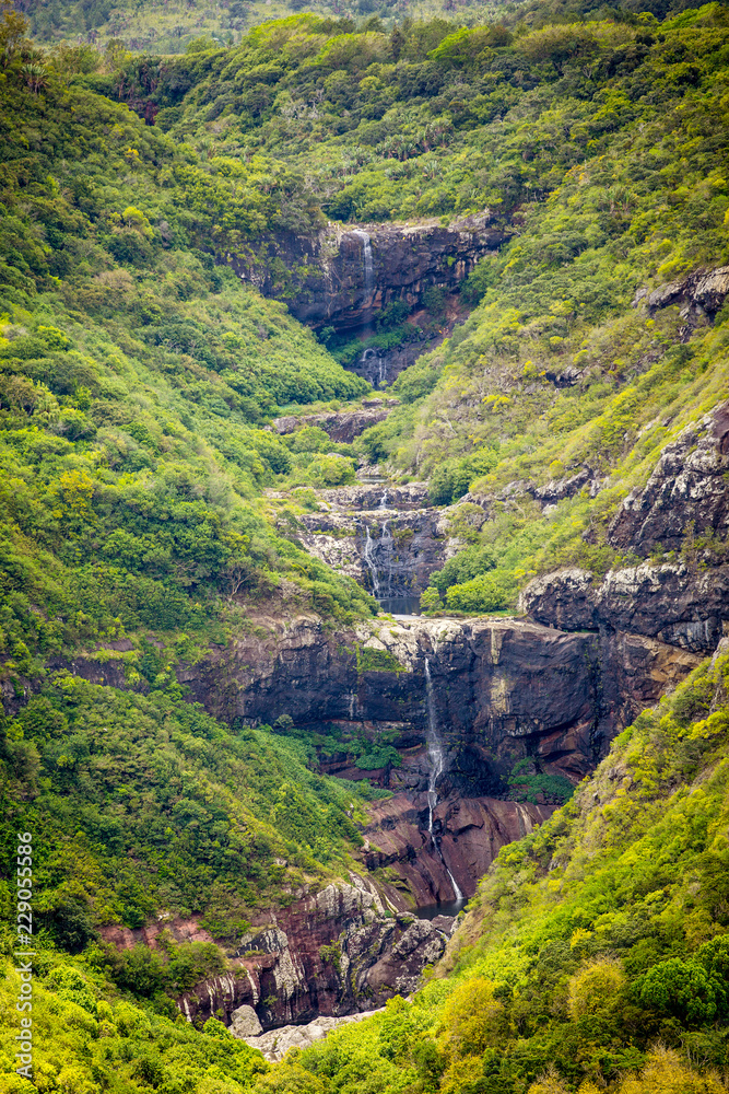 Tamarin Waterfall Seven Cascades in the tropical island jungle of Mauritius