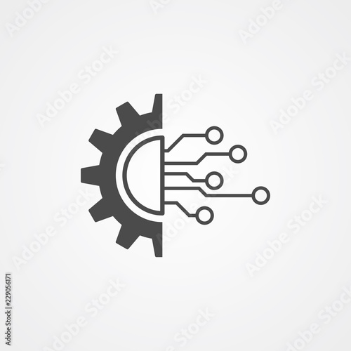 Gear and circuit vector icon sign symbol