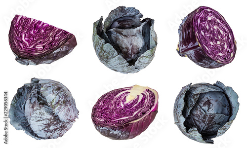 Fresh red cabbage isolated on white background with clipping path