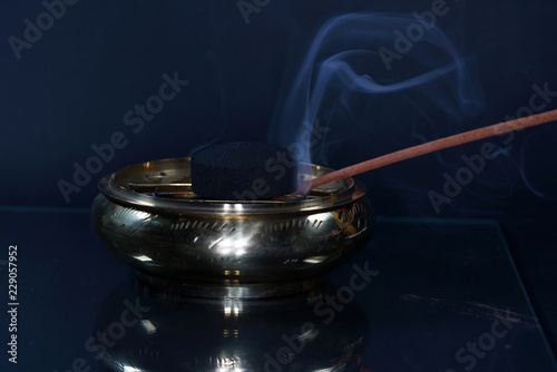 Incense bowl with incense for smoking delicious fish and meat 
