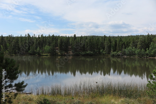 landscape with lake and blue sky