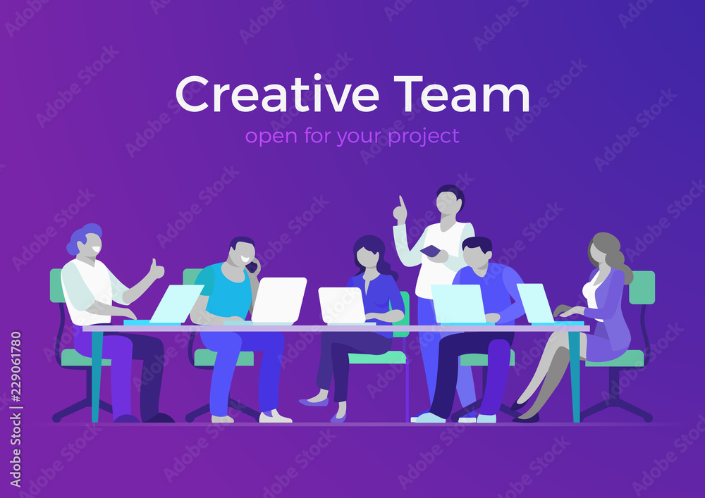 Flat creative team business meeting room report vector. People