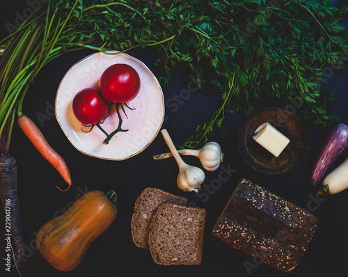 Bread and organic vegetables