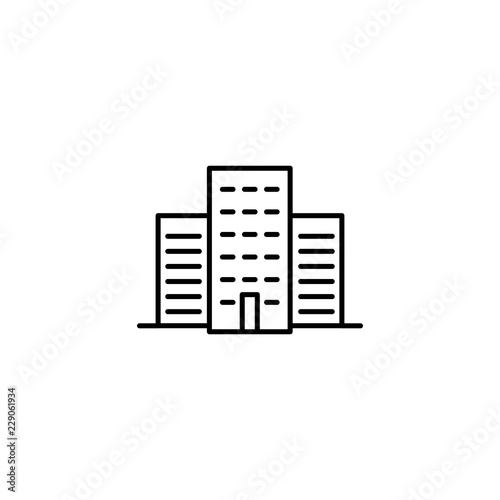 skyscraper building line black icon on white background