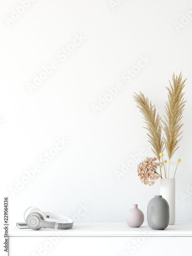 mock up wall interior. Scandinavian style. Wall art. 3d rendering, 3d illustration photo