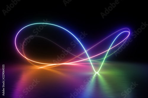 3d render, colorful neon light spectrum, loop, ultraviolet, quantum energy, pink blue violet glowing line, string, abstract background
