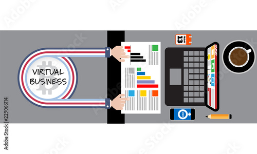 Vector abstract banner with topic of virtual business. Vector concept for  printed materials, website, promotional materials.