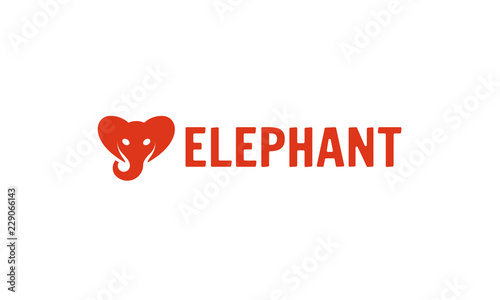 Elephant logo with heart symbol. Zoo, health care, love red icon.