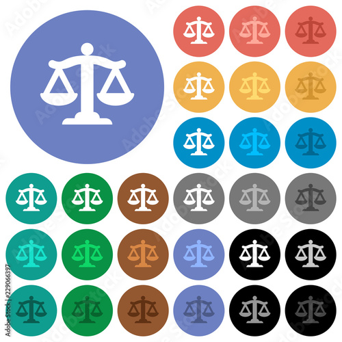 Scale of law round flat multi colored icons