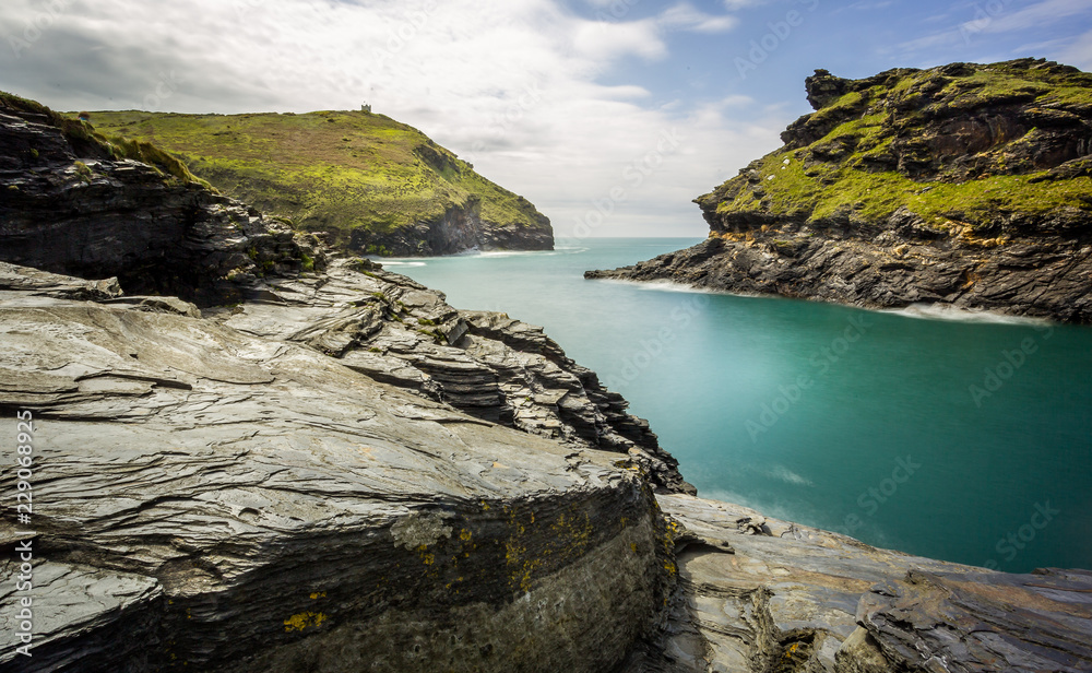 Natural inlet into Boscastle Harbour in Boscastle, Cornwall, UK on 13 May 2015