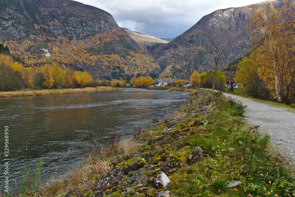 Obraz premium Norway river side in Autumn