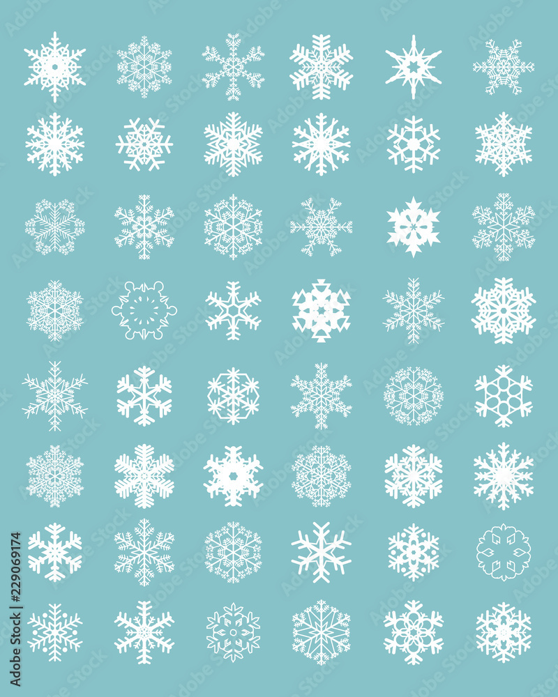 Set of different white snowflakes on a blue background Set of different white snowflakes on a blue background