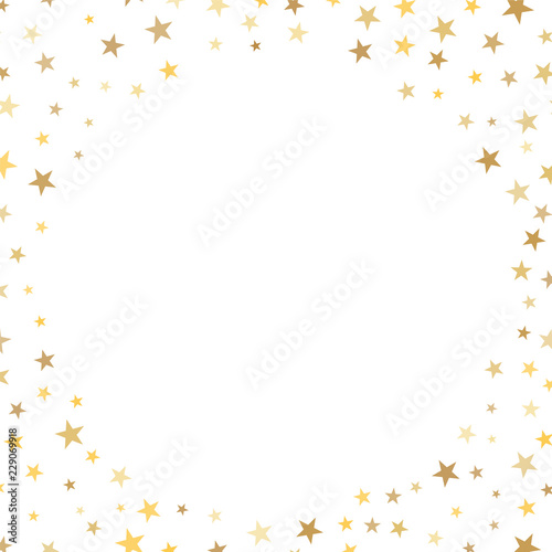 Random scatter golden stars on white background. Design element 